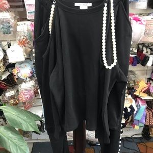 K.Jordan Top L Bottom Pants pearls XL Black NWOT